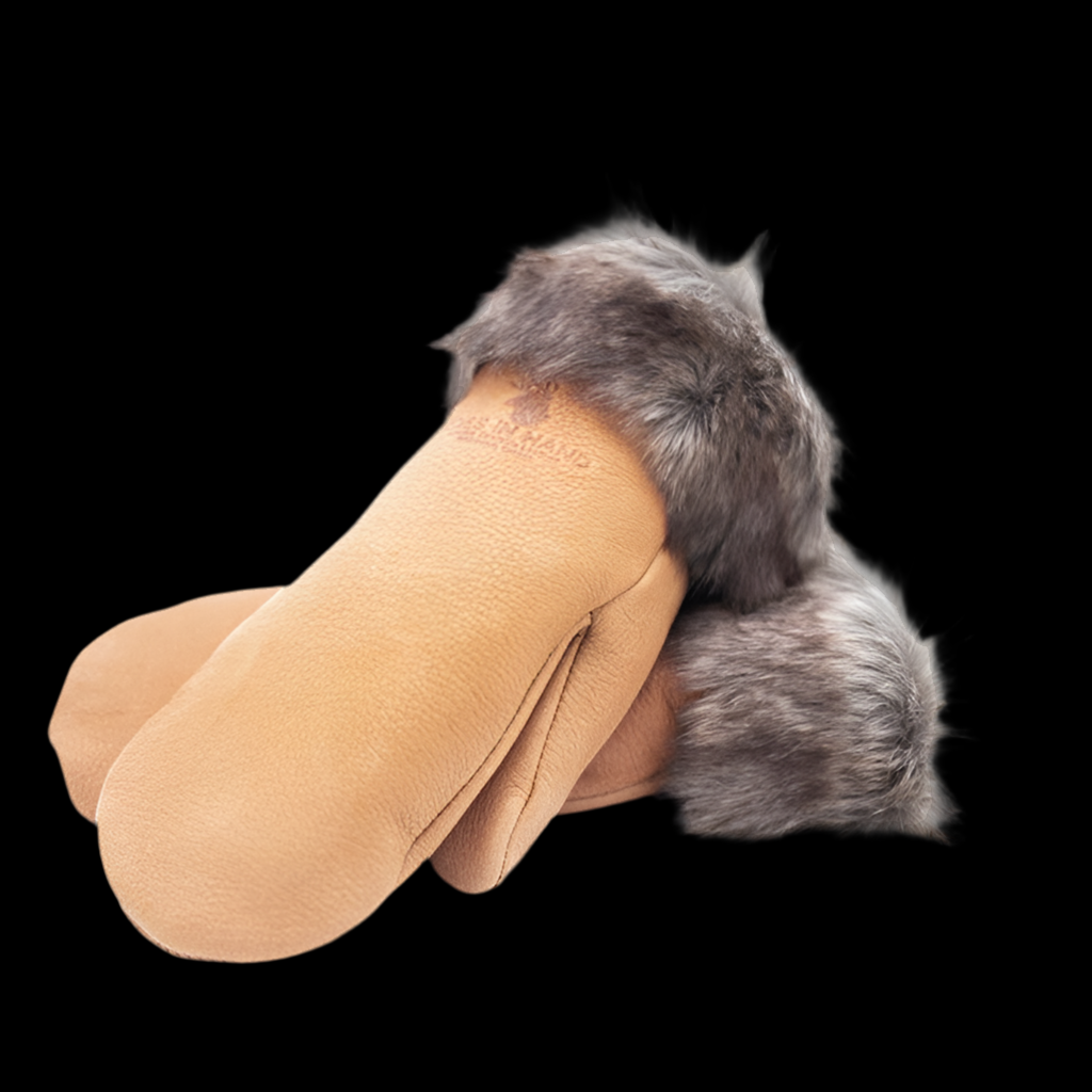 Saddle Tan Deerskin Leather Mitts with Faux Fur Liner