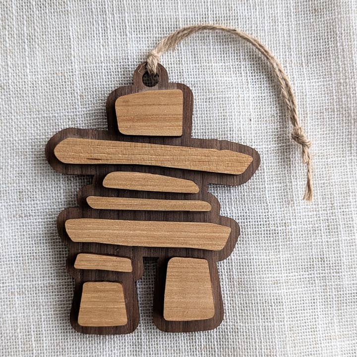 Inukshuk Canada Wayfinder Ornament - Wood Christmas Souvenir
