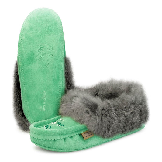 Fur Trim Ladies Moccasin - Mint