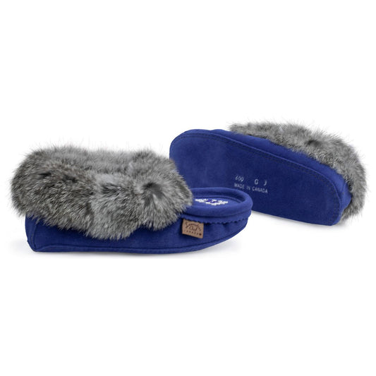 Fur Trim Ladies Moccasins - Royal Blue