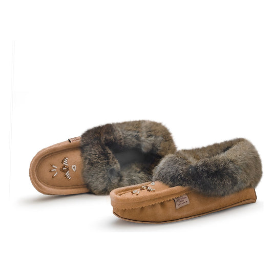 Fur Trim Ladies Moccasin - Mocha