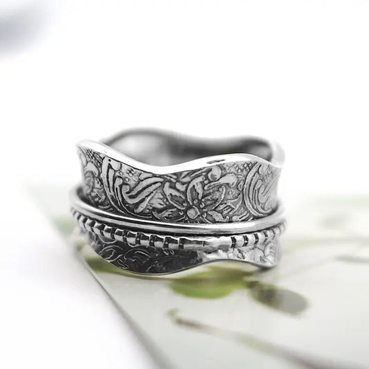 Artisan Sterling Silver Meditation Spinner Ring - US17