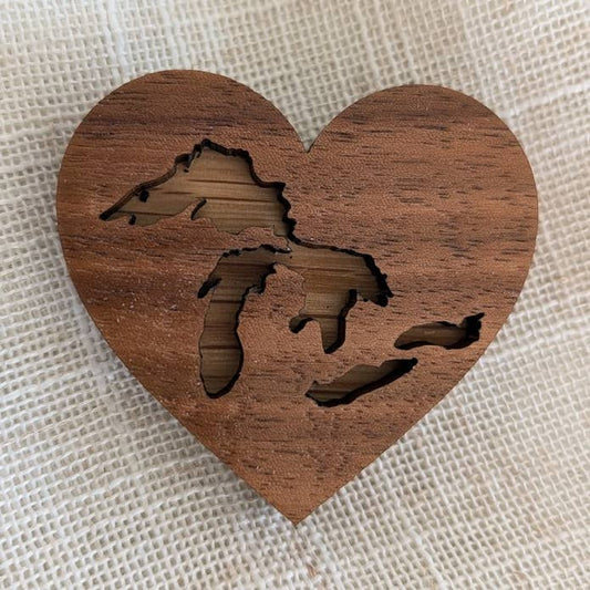 Great Lakes Magnet - Canada Wood Souvenir - Heart Magnet