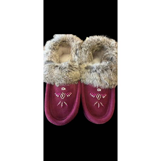 Fur Trim Ladies Moccasin - Bordeaux