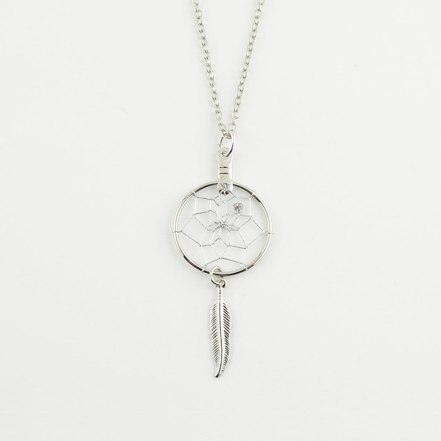 .75" Dream Catcher Necklace with a Metal Feather - DC15 - P