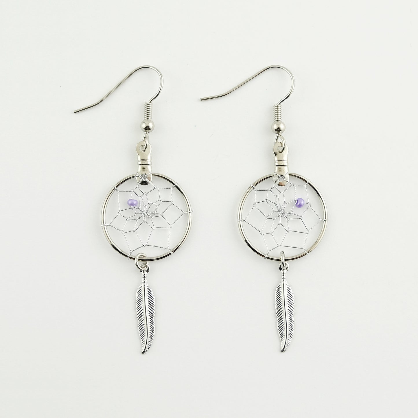 .75" Dream Catcher Earrings with Metal Feathers DC15