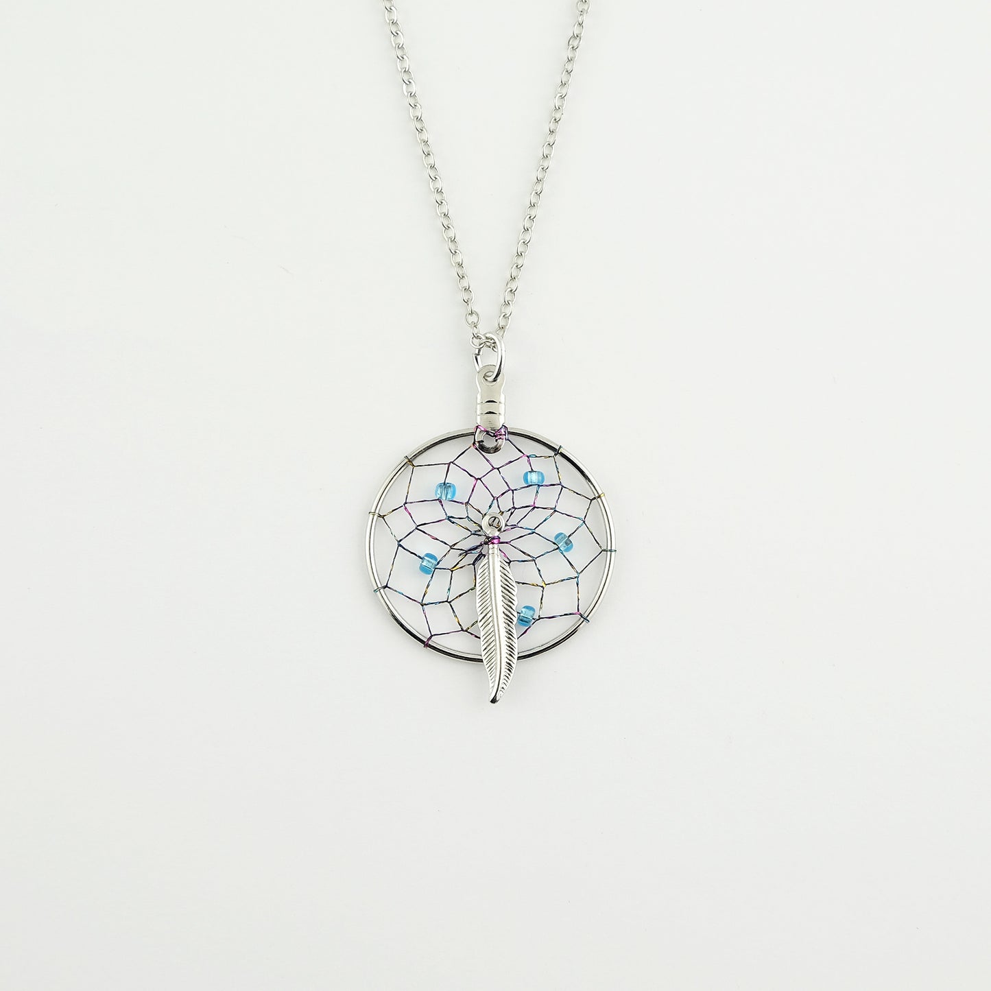 1" Turquoise Dream Catcher Necklace with Feather Charm  DC23-P