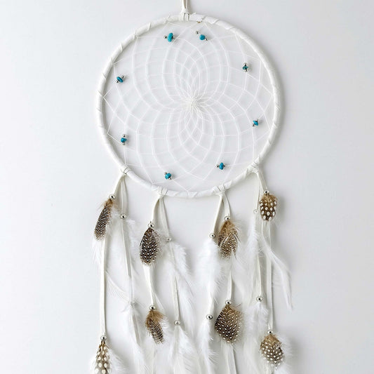6" White Dream Catcher with Semi-precious Stones DC486WHT