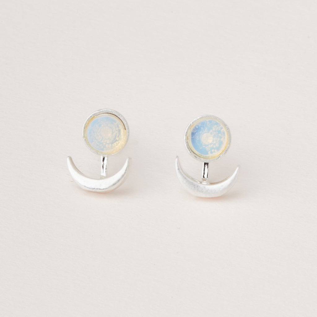 Stone Moon Phase Ear Jacket - Opalite/Silver