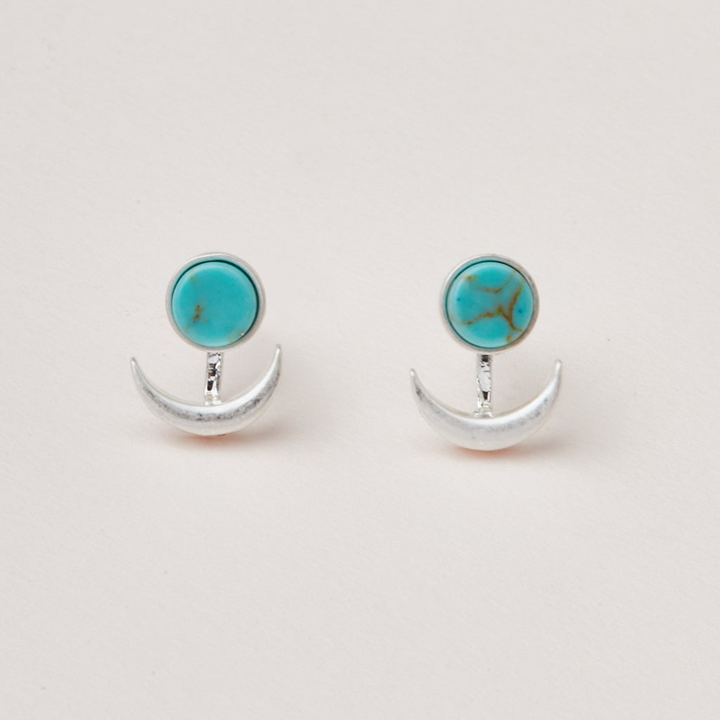 Stone Moon Phase Ear Jacket - Turquoise/Silver