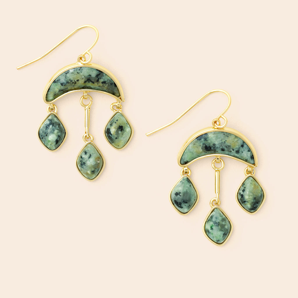 Stone Crescent Drop Earring - African Turquoise/Gold  EW006