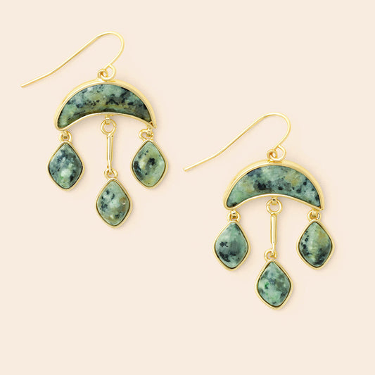 Stone Crescent Drop Earring - African Turquoise/Gold  EW006