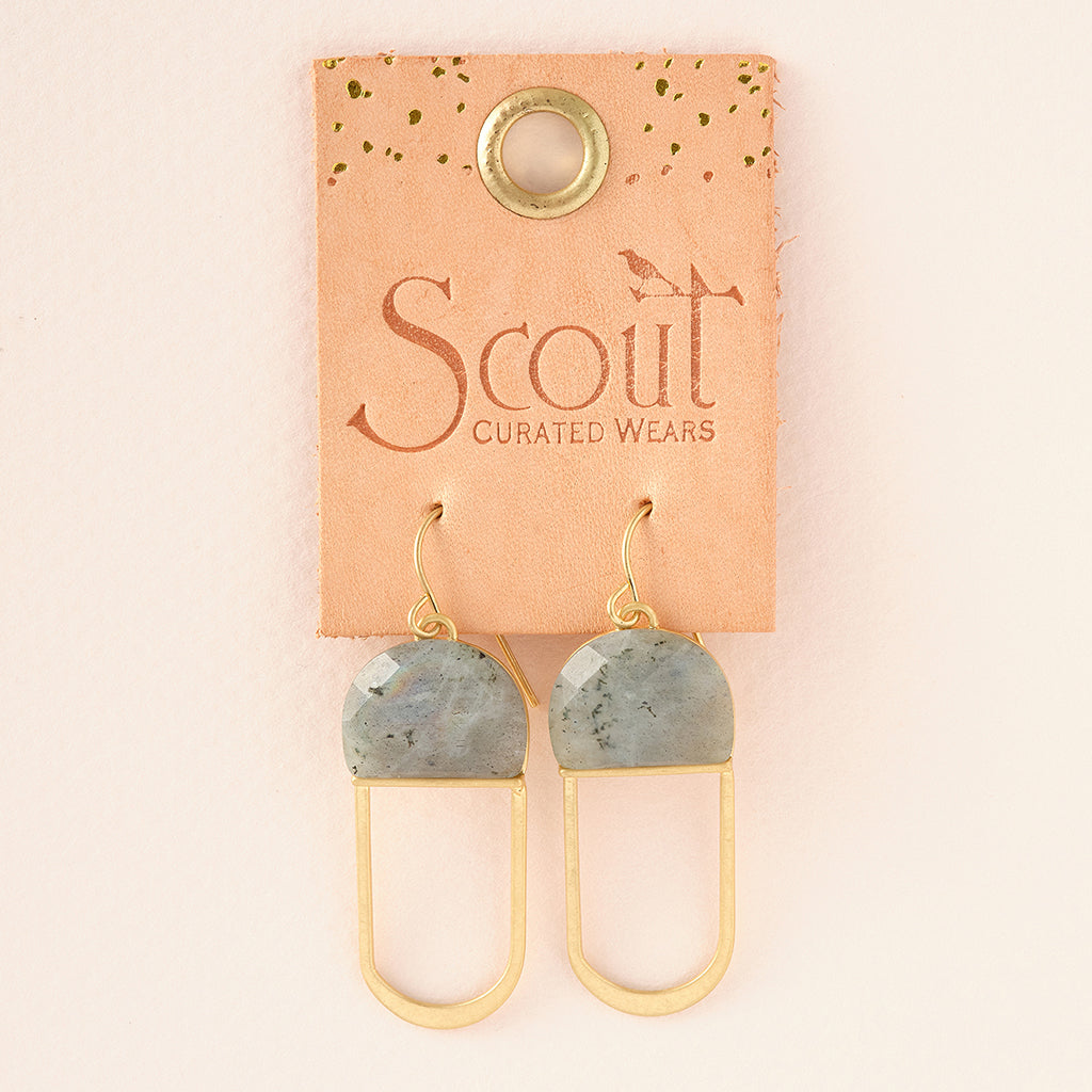 MODERN STONE CHANDELIER EARRING - LABRADORITE/GOLD