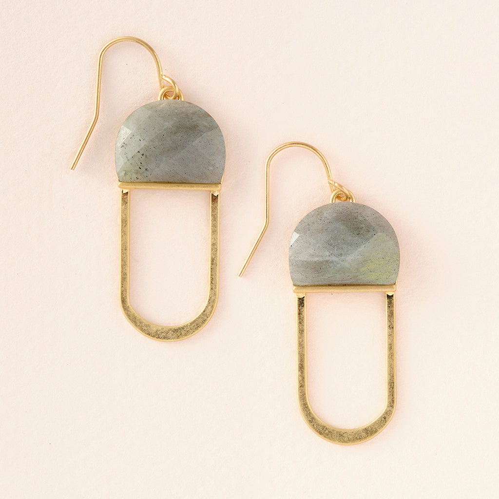 MODERN STONE CHANDELIER EARRING - LABRADORITE/GOLD