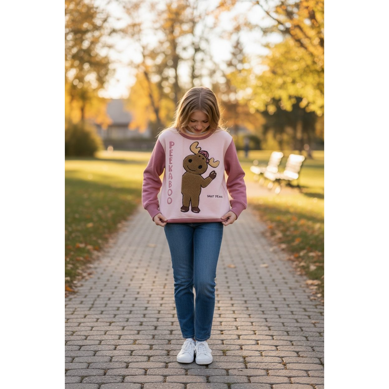 Kids Hiding Moose Crew Neck - K1174