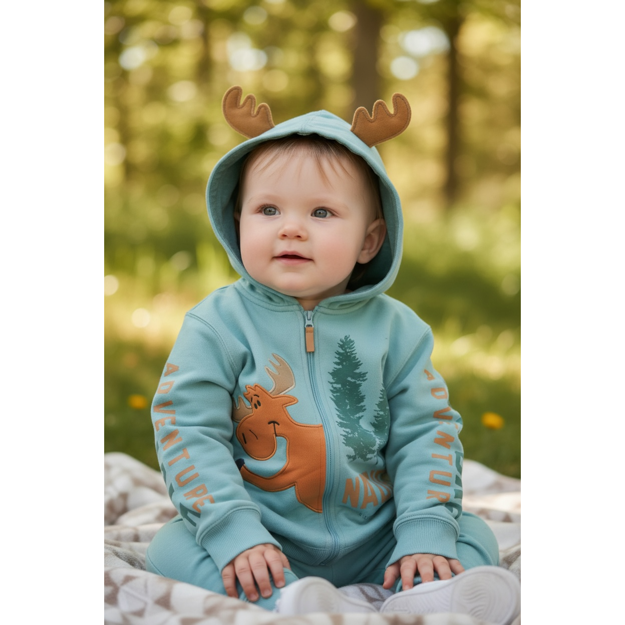 Kids Full Zip Moose Design Hooded Sweatshirt - K1143