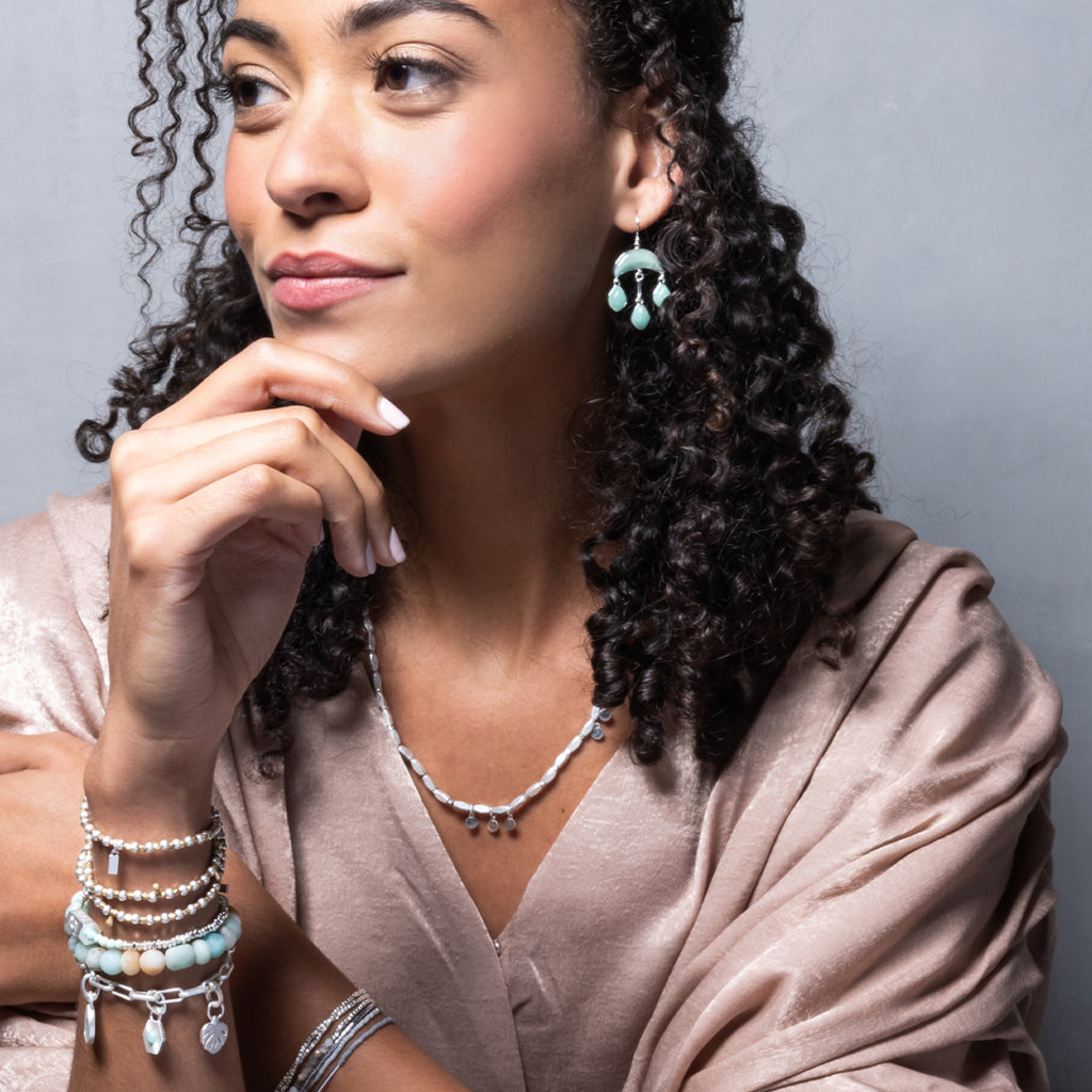 Stone Crescent Drop Earring - African Turquoise/Gold  EW006