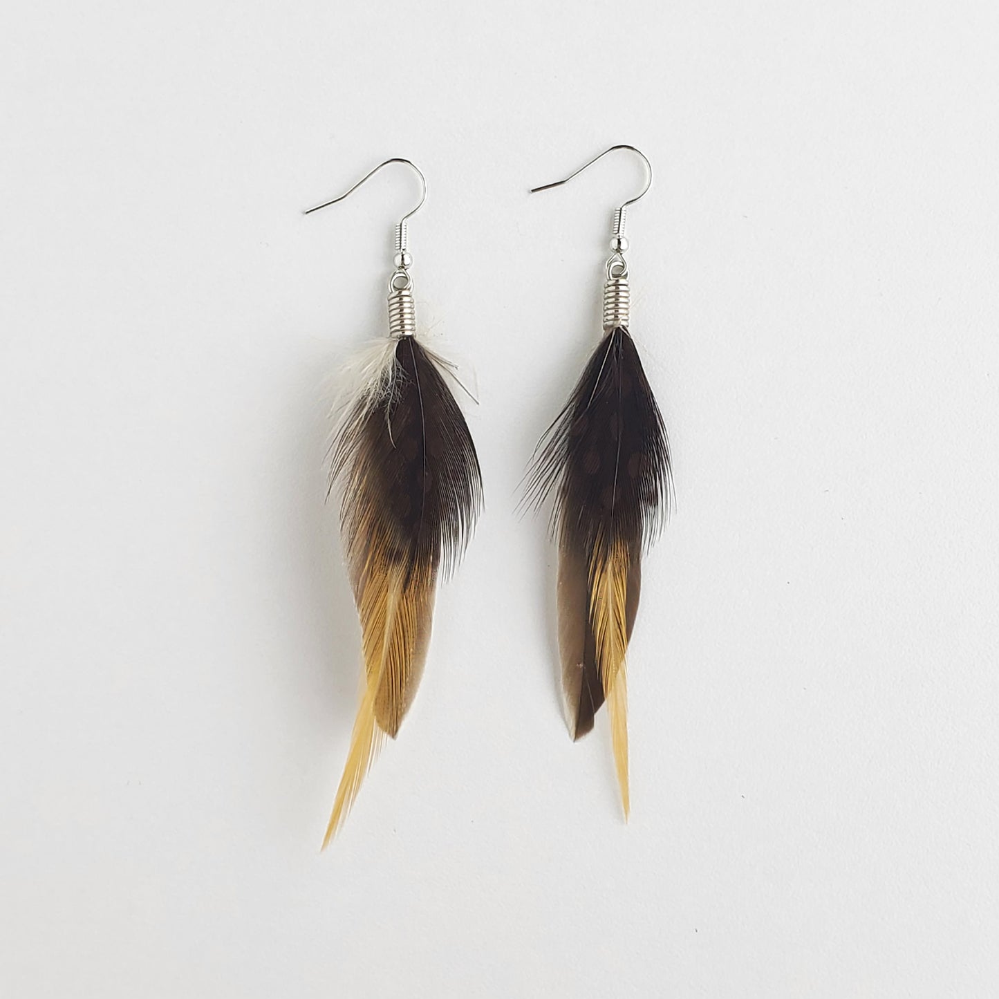 Natural Feather Earrings in Small Quills/Brown Spotted Guinea MFE2