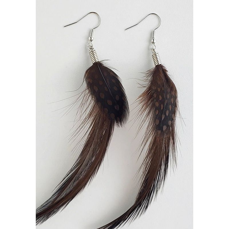 Natural Feather Earrings in Brown Hackle/Spotted Guinea MFE4