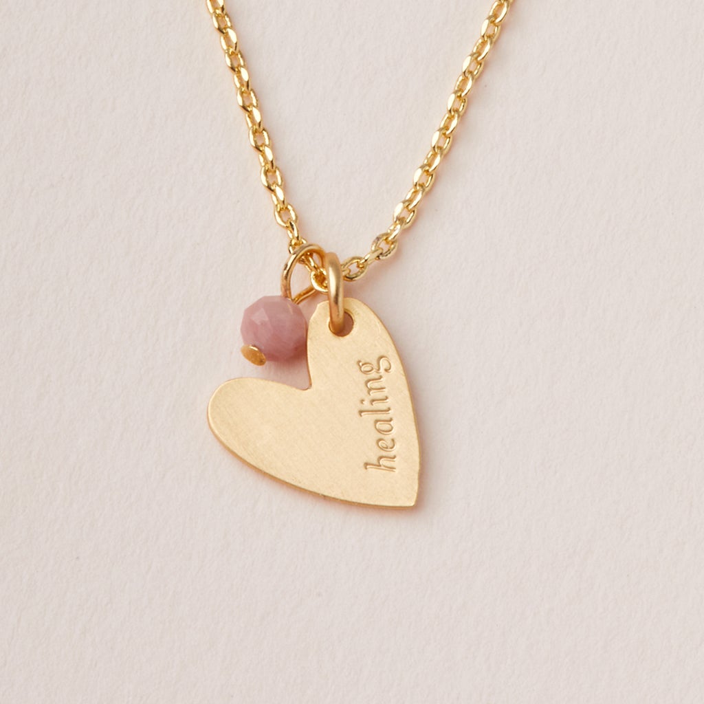 Stone Intention Charm Necklace - Rhodonite/Gold  NC001