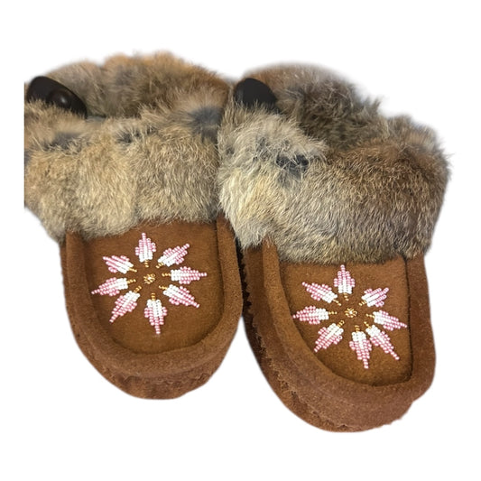 Moccasins by Jessica - Chocolate Mocc with Gold and pink Beads Size 6