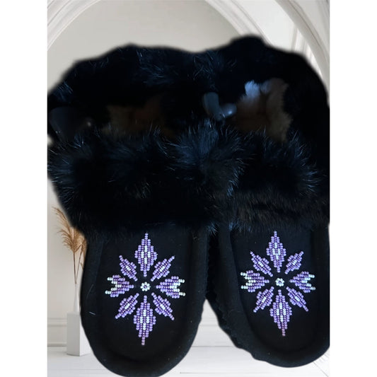 Moccasins by Jessica  - Black with Purple Beading Size 8