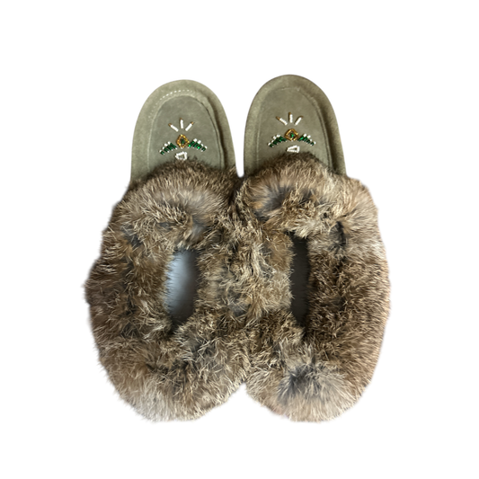 Fur Trim Ladies Moccasin - Sage 600SAG