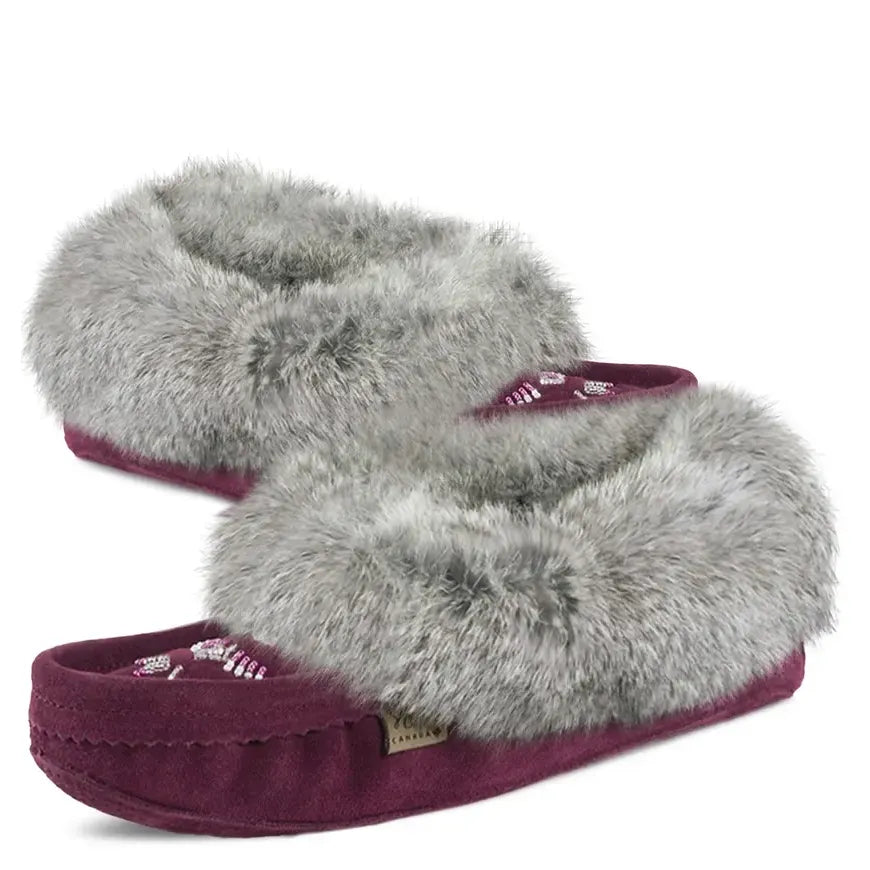 Fur Trim Ladies Moccasin - Bordeaux