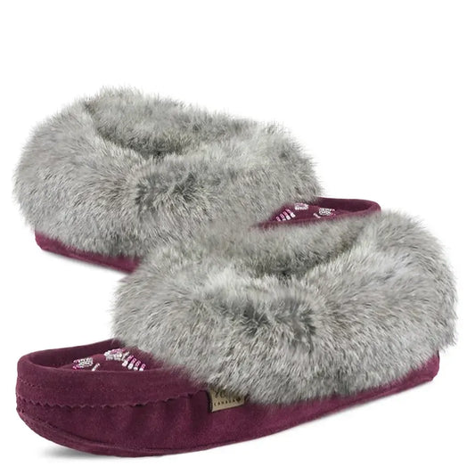 Fur Trim Ladies Moccasin - Bordeaux