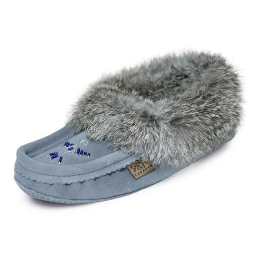 Fur Trim Ladies Moccasins - Sky Blue 661