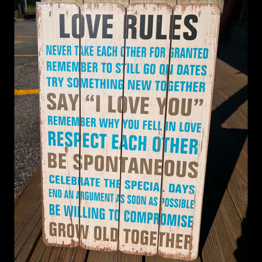Love Rules - Wooden Sign