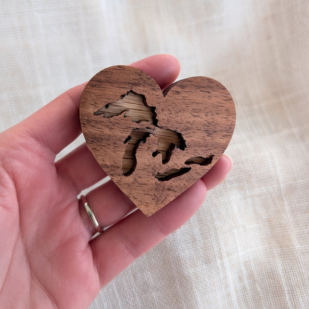 Great Lakes Magnet - Canada Wood Souvenir - Heart Magnet