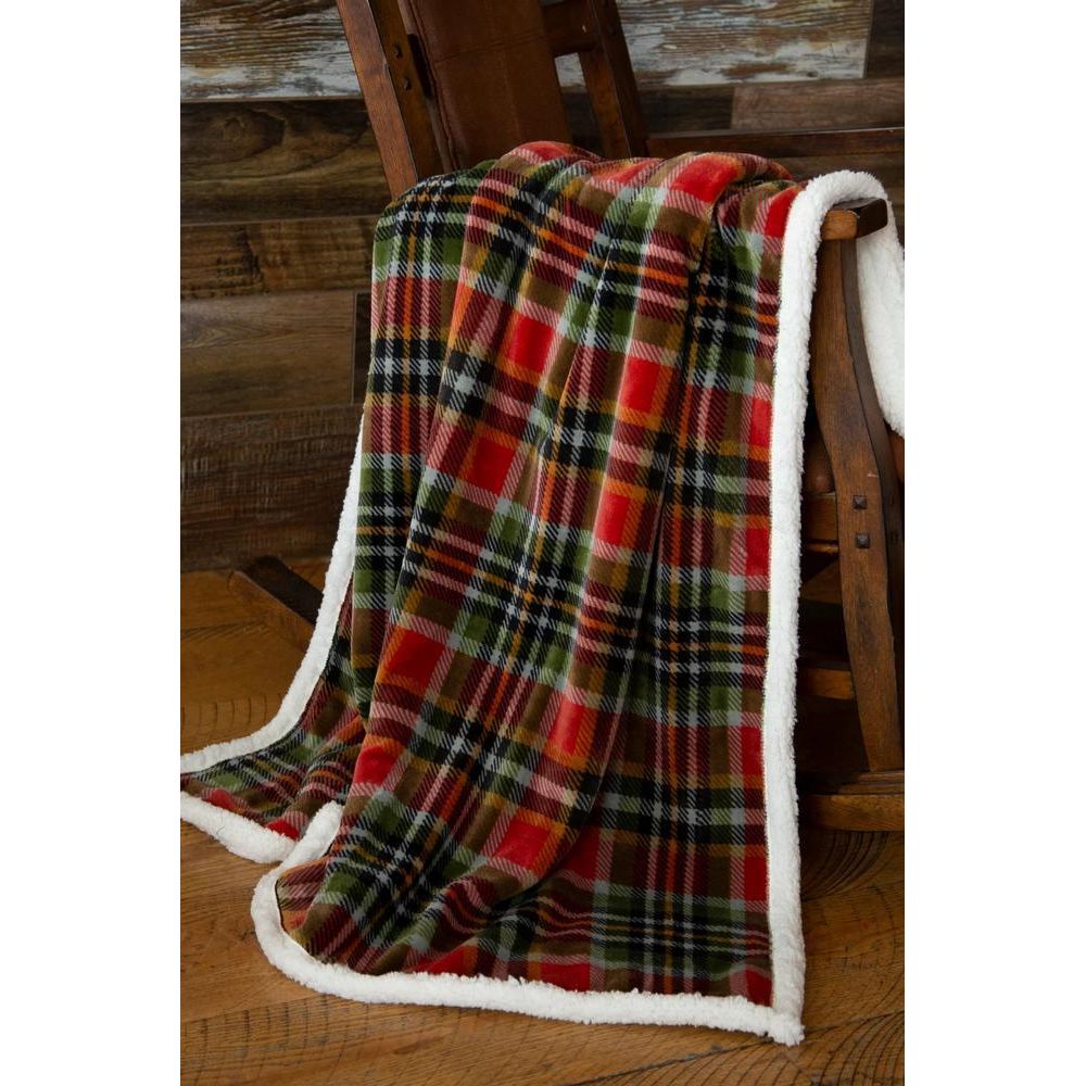 Rust and Sage Plaid Plush Throw